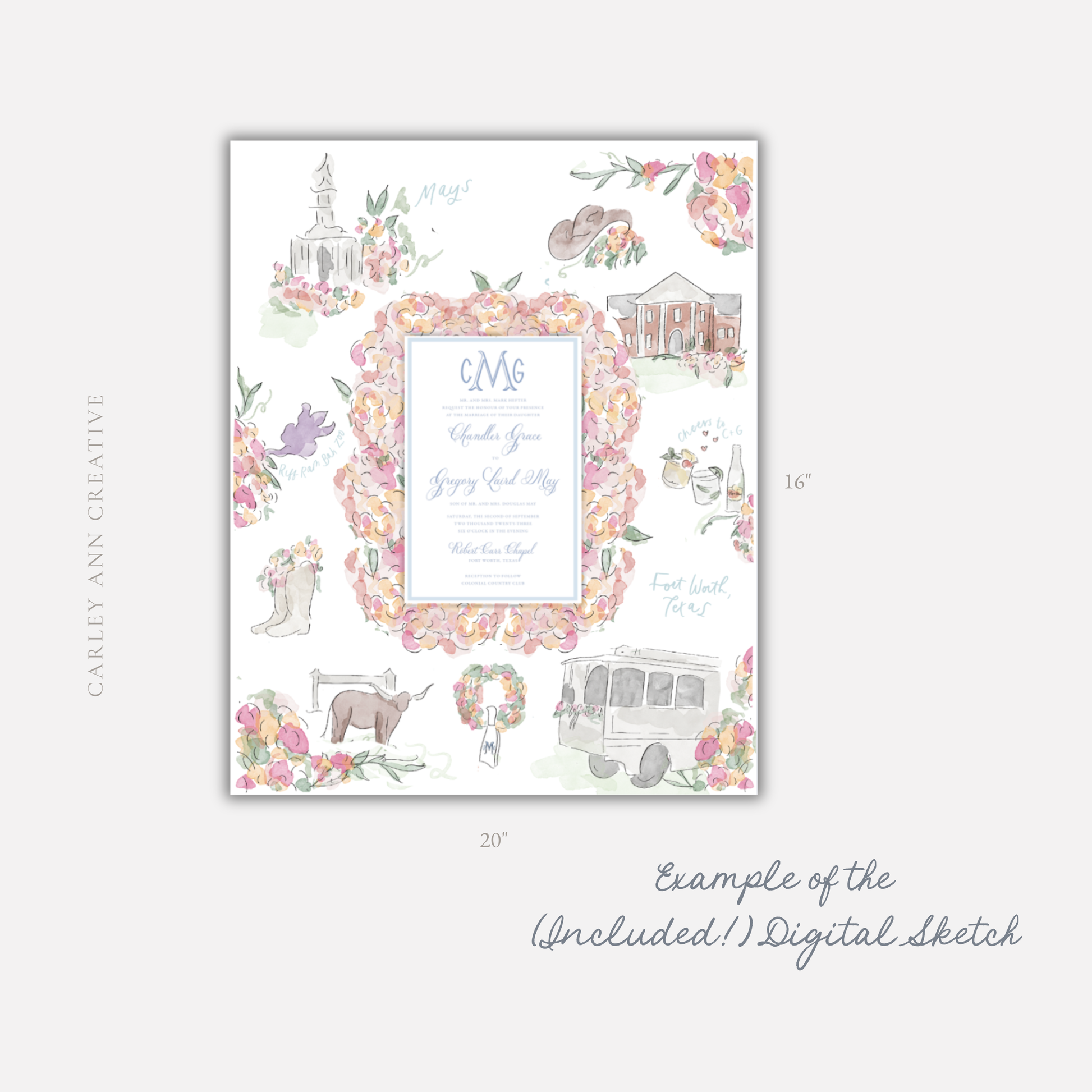 Handpainted Watercolor Mat for Wedding Invitations