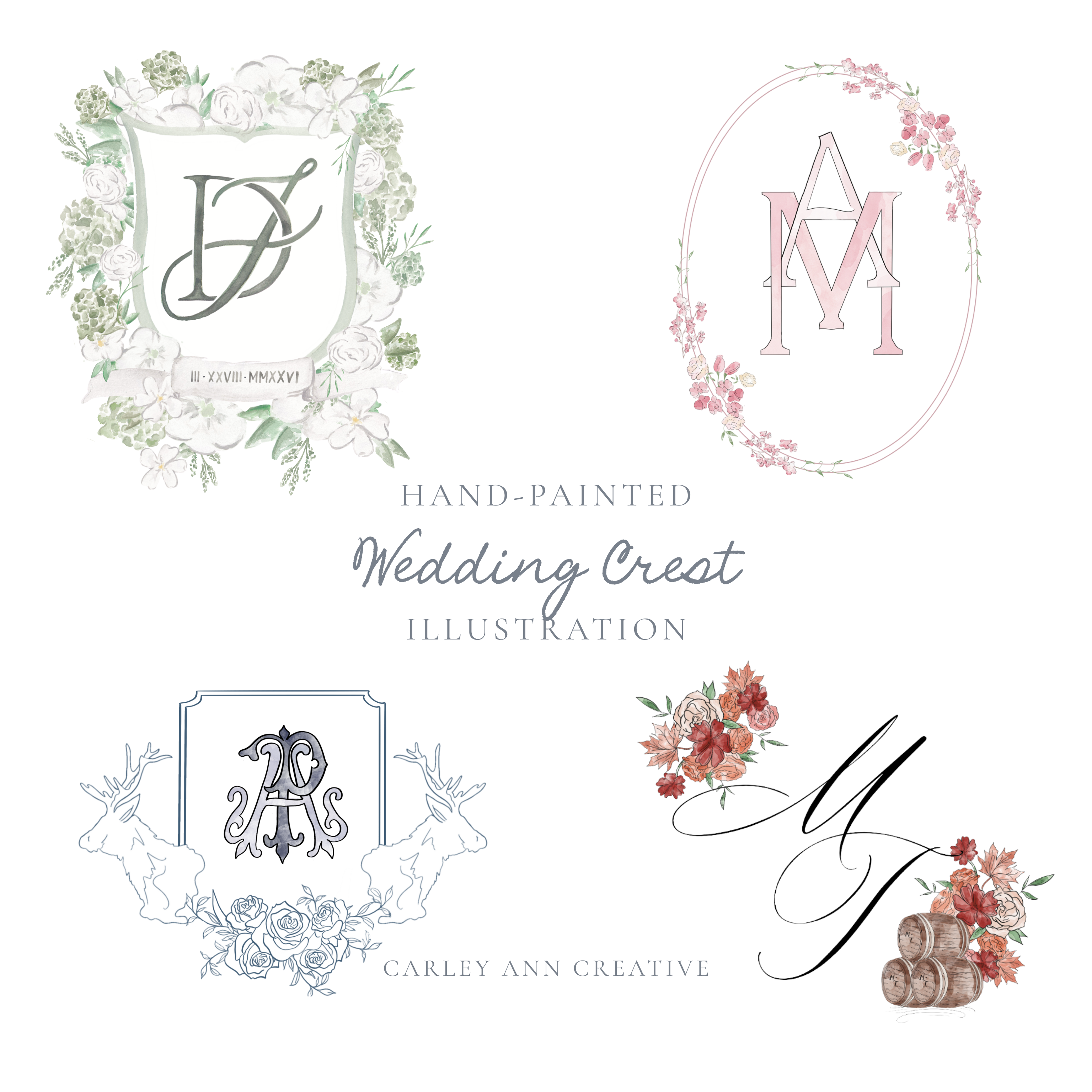 Custom Watercolor Wedding Crest Illustration (Digital Delivery)
